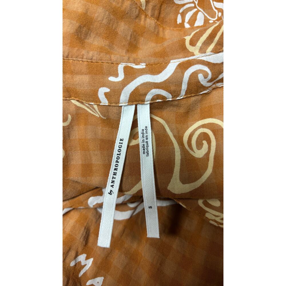 Anthropologie Dress Small Brown Lobster Martini Tier Midi V Shift 3/4 Boho EUC - Picture 8 of 11